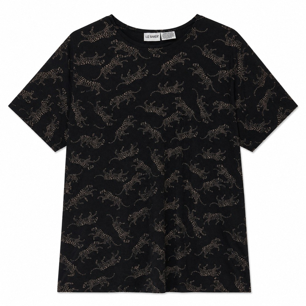 Y2K Womens Black Brown Leopard Cheetah Print Party top Large Liz Baker Cat Meow